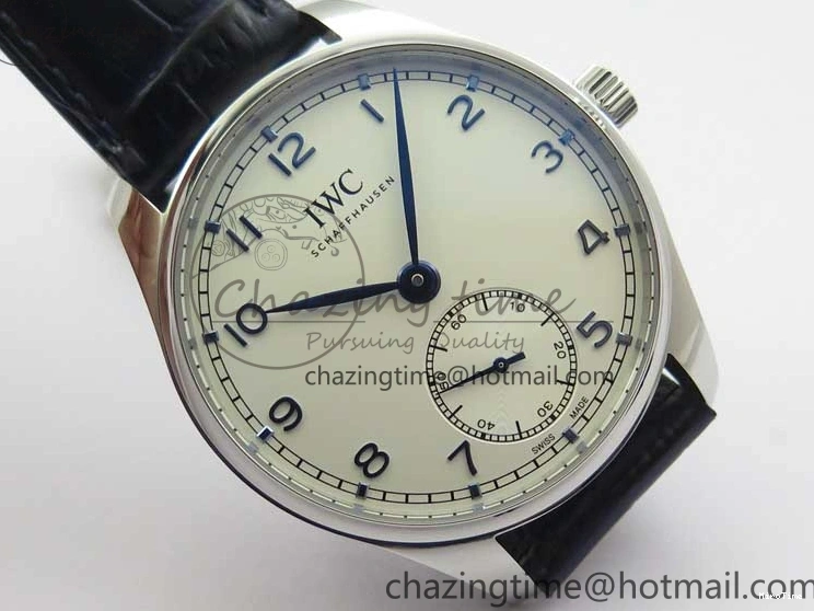 MIROTIME 0409 Packable Portuguese IW358304 ZF 1:1 Best Edition SS White Dial Blue Markers on Leather Strap A 7079